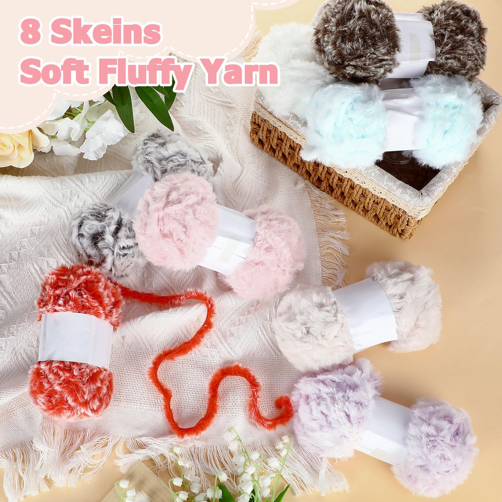 Amazon.com: Threlaco 8 Skeins Faux Fur Yarn Soft Chunky Fluffy